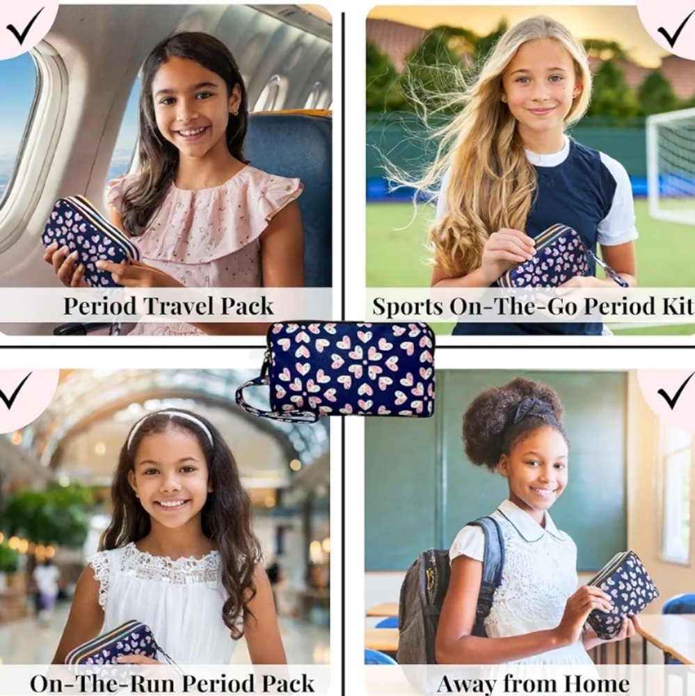 To Go Period Kit With Heart Pattern Pouch - Picture 3 of 8